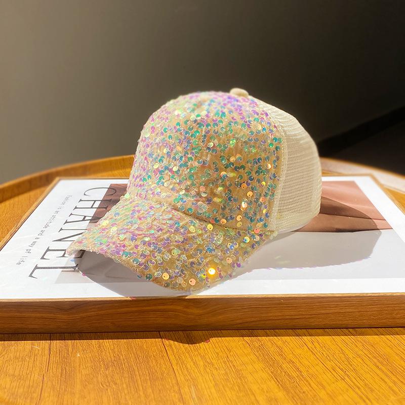 Летняя сетчатая кепка с пайетками, женская дышащая солнцезащитная козырек для путешествий, модная универсальная бейсболка корейской версии, кепка