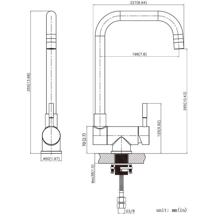 CECIPA Складной кухонный смеситель с 2 форсунками на выбор Смеситель для кухни под окном Складной смеситель для кухни Поворотный излив 36