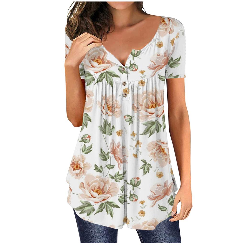 Женский летний топ с коротким рукавом и круглым вырезом, топ с цветочным принтом бабочки
