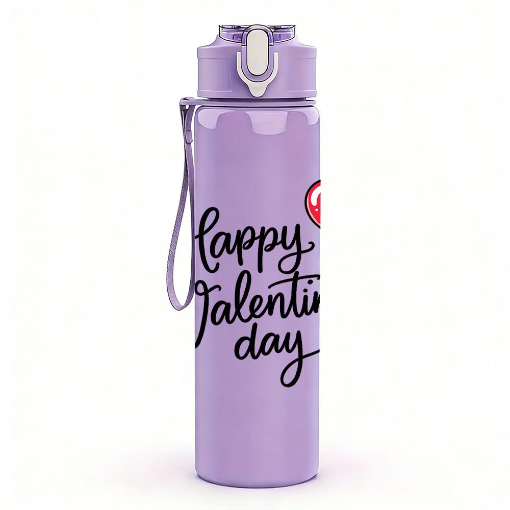 1PC Happy Valentines Day Heart Print 750ml Color Plastic Sports Water Bottle Leakproof Flip Straw Lid Suitable for Sports Office Home Use