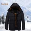 Мужское хлопковое пальто с воротником-стойкой и капюшоном, длинным рукавом, застежкой-молнией и пуговицами, куртка с планкой, однотонная утолщенная плюшевая подкладка, куртка средней длины
