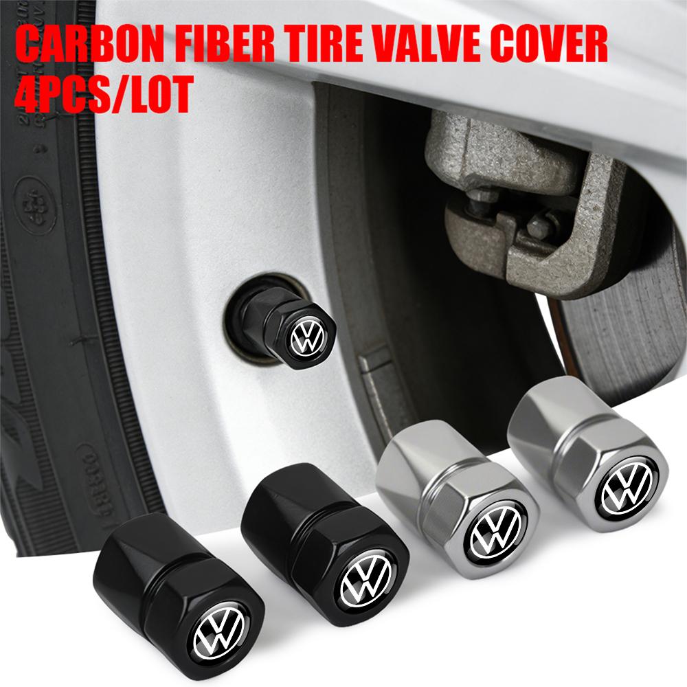 VW Car Accessories 4Pcs Metal Alloy Wheel Tire Valve Caps Stem Case For Volkswagen GTI Golf Polo Passat VW Tiguan T-ROC Jetta Taigo