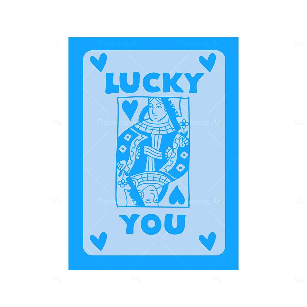 Ретро модный эстетический Lucky You Blue забавный настенный художественный холст, картина, плакаты на скандинавскую тему, принты, настенные панно для декора гостиной
