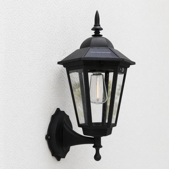 Solar Vintage Wall Light, Motion Sensor Outdoor Sconce with Glass Shade, Waterproof Garden Lantern for Patio Porch Pathway Decor