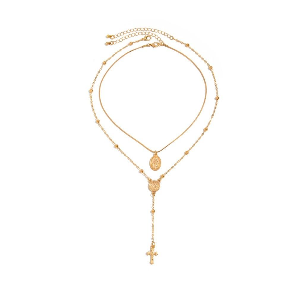 Rhinestone Metal Stacked Necklace Y2K Zinc Zinc Alloy Neck Pendant Beads Stacked Collarbone Chain Women