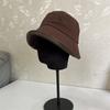 Autumn and Winter Anti-ultraviolet Solid Color Splicing Bucket Hat Thick Cotton Leather Eaves Front Long Rear Short Basin Hat Curling Small Face Hat