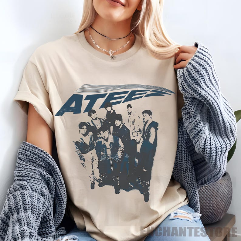 Ретро футболка Ateez 2026 World Tour in Fantasy, Футболка ATEEZ Golden Hour Part 2, Ateez Ice on My Teeth, Хип-хоп уличная оверсайз футболка
