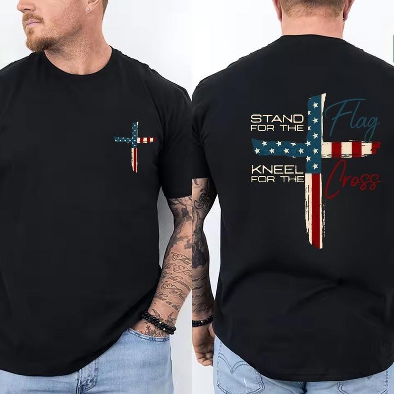 Patriotic Christian Faith T-Shirt – Stand for Flag Kneel for Cross Religious Shi
