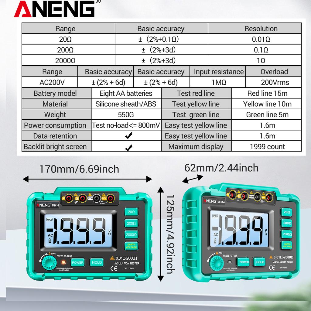 ANENG MH14 Электрический мегомметр, тестер сопротивления изоляции, цифровой высокоточный измеритель сопротивления