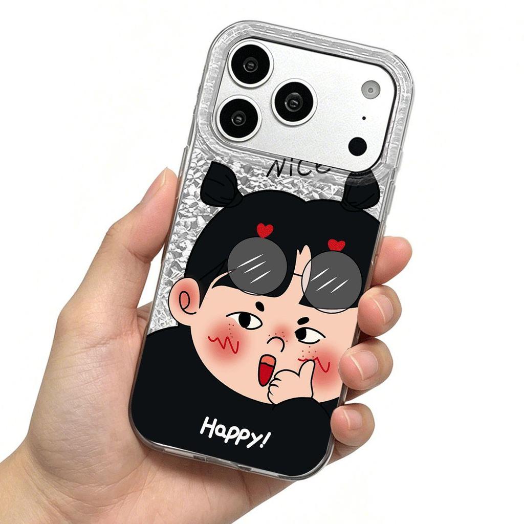 Phone Case for iphone 15 XS Max 17 Pro Air 11 13 16 Plus 12 18 Pro Max 14 XR Cool Cute Girl Silver Cracked Texture Shockproof Cover