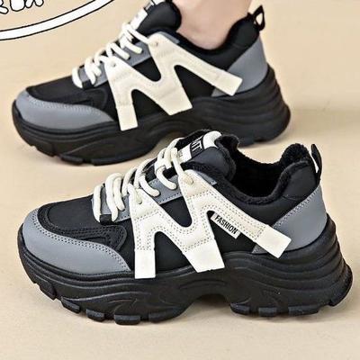 Хлопковые кроссовки «папины кроссовки» на платформе, увеличивающие рост, повседневная женская обувь 2025 осень и зима, бархатные утепленные теплые кроссовки «папины кроссовки»