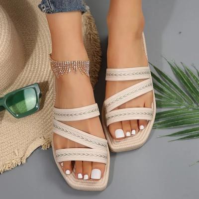 Женские тапочки Новая корейская версия на лето 2024 года Популярный римский сказочный стиль на плоской подошве Студенческие сандалии