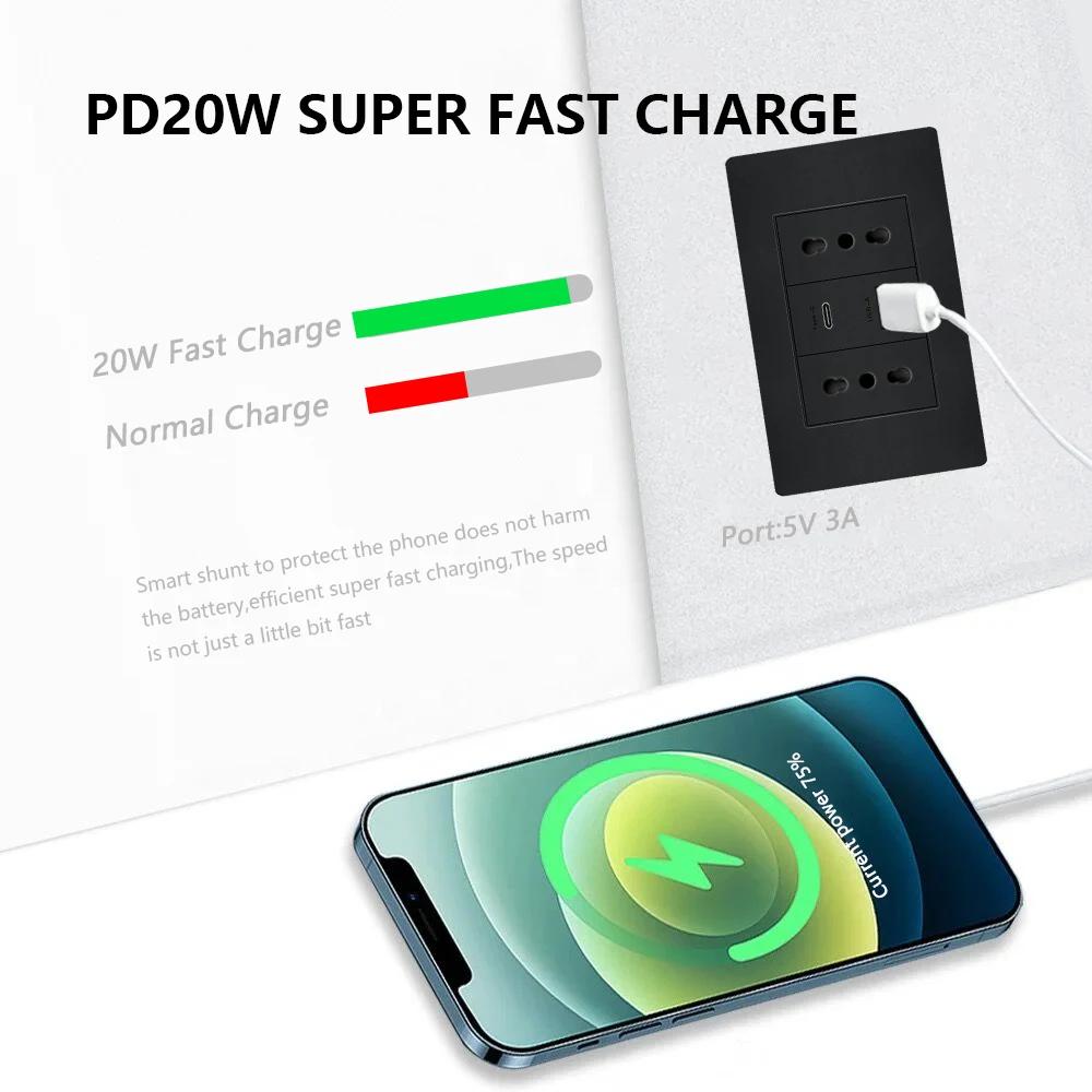 Италия Чили Мексика розетка с USB Smart Type-c 20 Вт быстрая зарядка настенная вилка, Бразилия электрический выключатель света двойная usb розетка