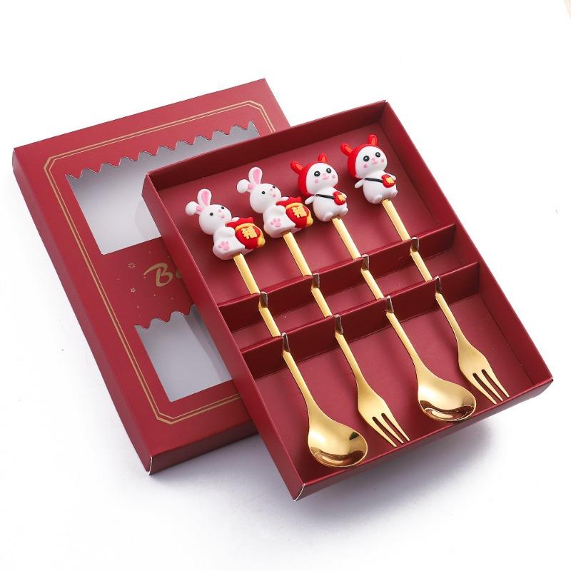 HANYANG Новогодний подарок, ложка, набор столовых приборов, кофейная ложка, фруктовая вилка, небольшой набор ложек
