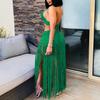 Crochet Bikini Top and Fringe Maxi Skirt Set Women 2 Piece Beachwear Bathing Suit Cover Up