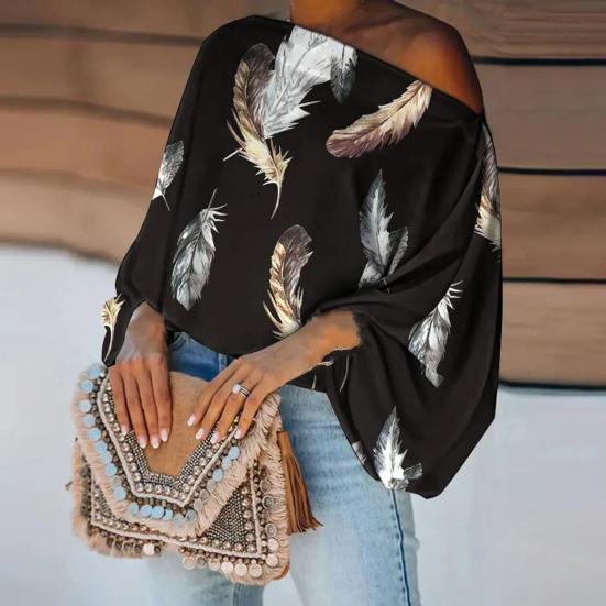 Женский топ свободного кроя с длинным рукавом на одно плечо и вырезом-фонариком