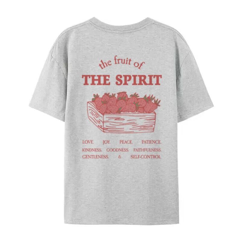 Women Cute Y2k Strawberry Tshirts Fruit of Spirit Bible Verse TShirts Retro Aesthetic Christian Streetwear Unisex Church Merch