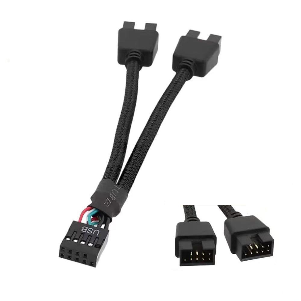 USB 9Pin to Dual 9Pin Cable Splitter Computer PC Case Motherboard 1 In 2 Out Data Transfer Braided Shield Wire HUB Extend Line