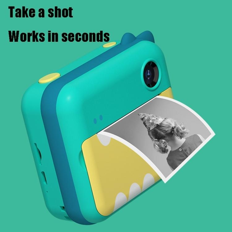 P1 No Card ChildrenInstant Camera1200W Front And Rear Dual-Lens Mini Print Photographic Digital Camera Toy(Green Dinosaur)