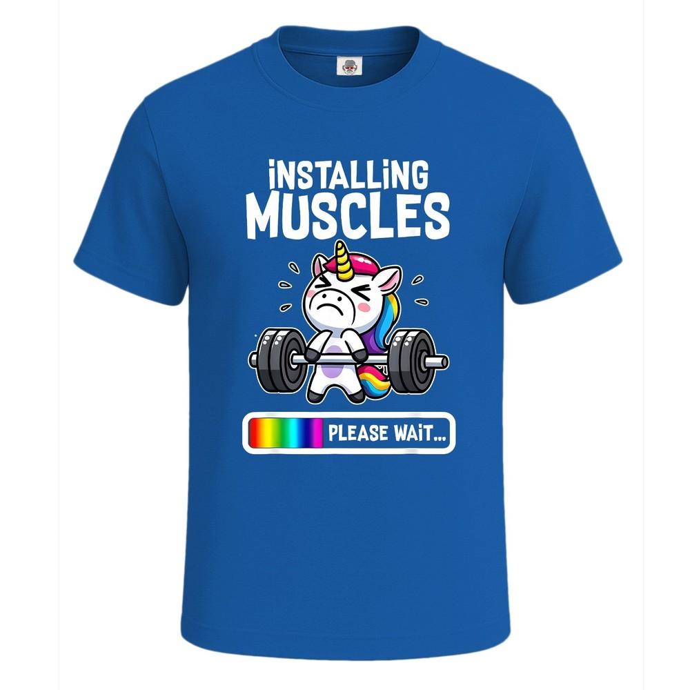 Unicorn installing muscles funny gymnastics mens t shirt funny party shirt top