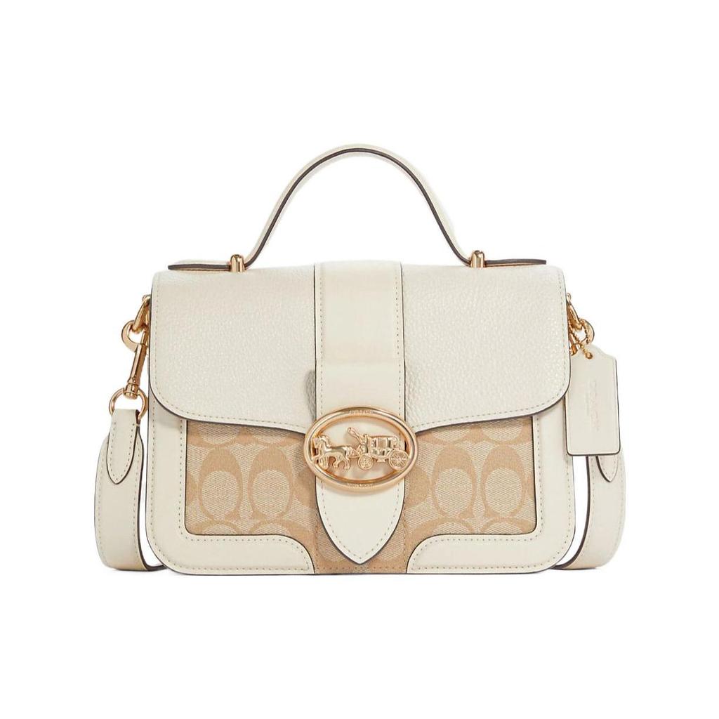 Coach Georgie 22 Classic Horse And Carriage Logo Lock Print Pebble Texture Canvas And Leather Tote Bag Small Women Handbags 6504-IMDQC