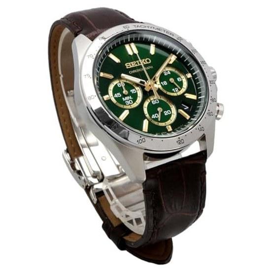 SEIKO 1 5 Second Chronograph Quartz Wristwatch Mens SBTR017 Green Brown Leather