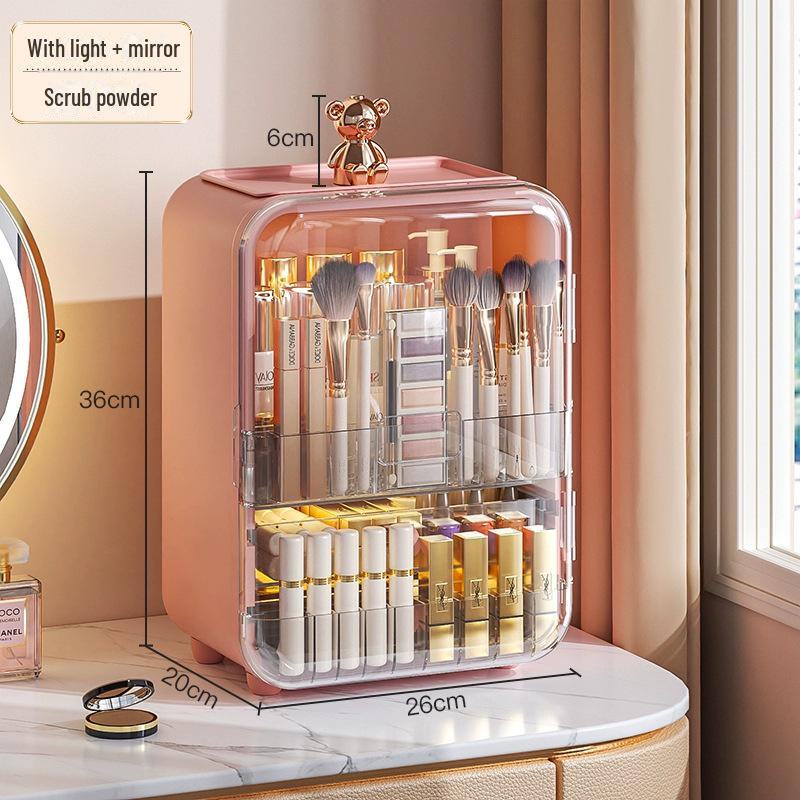 Вместительный пылезащитный ящик для хранения косметики с зеркалом для туалетного столика.