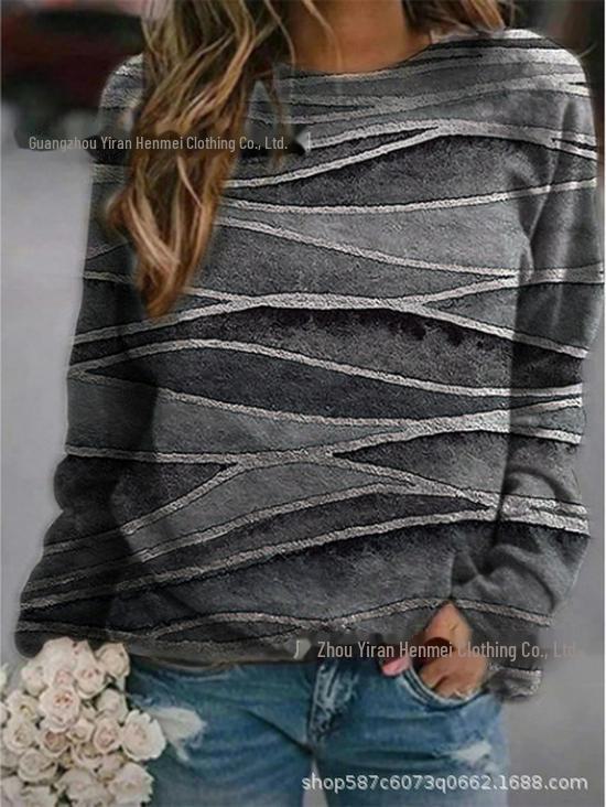 2020 Осень Женская Свободная Толстовка С Длинными Рукавами Круглый Вырез Принт