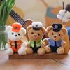 Adorable Plush Teddy Bear Keychain Soft Pp Cotton Stuffed Toy Police Firefighter