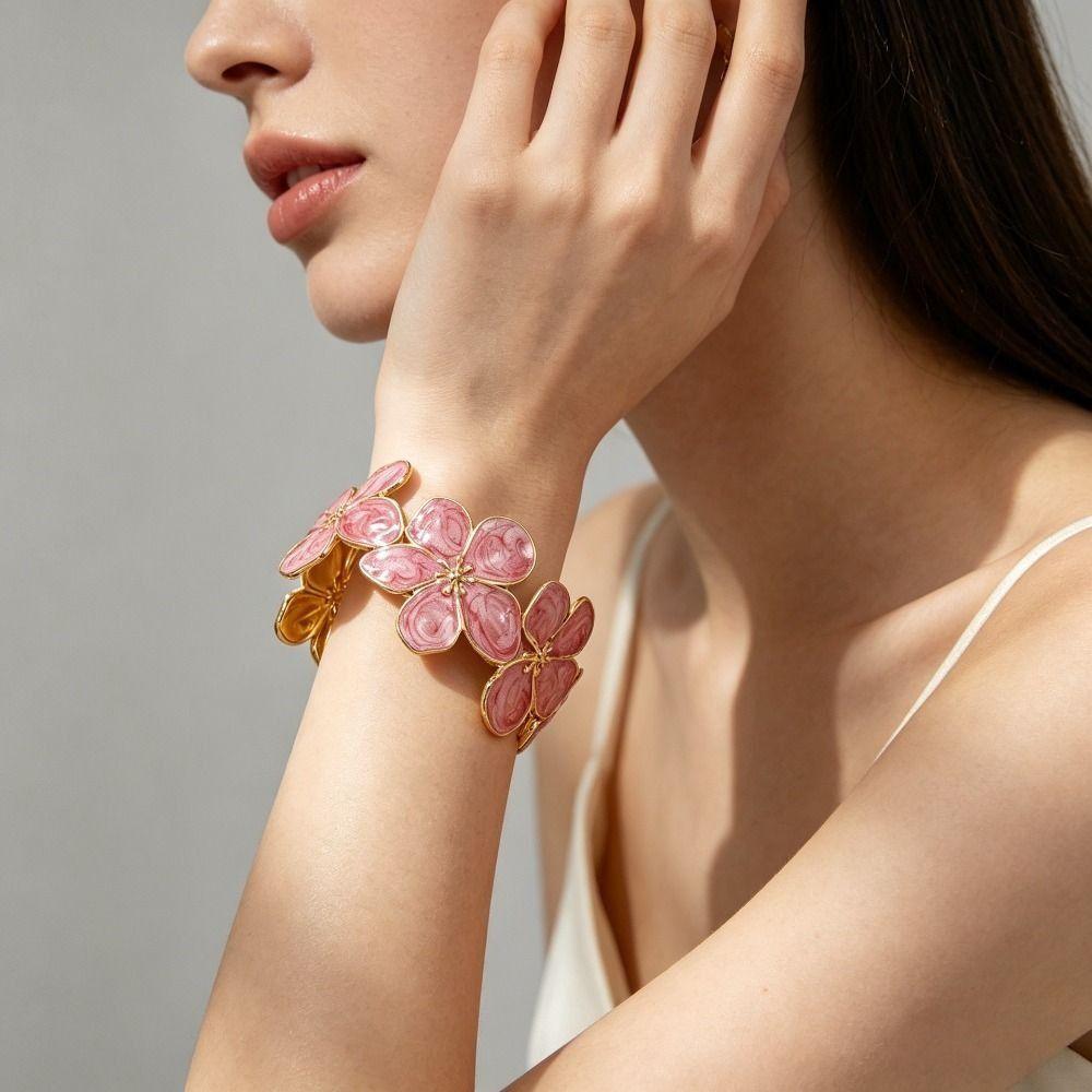 Non-Fading Flower Bangle Opening Design Women Wristband Cuff Bangle Bracelet Valentine's Day Gifts