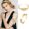 2PCS Greek Goddess Headband Arm Cuff Bridal Set Laurel Leaf Branch Arm Band Bracelet for Women Party