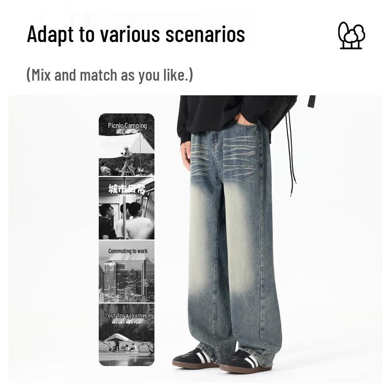 Мужские джинсы Mark Fairwhale 2025 Осень Свободный крой Потертости Прямой крой