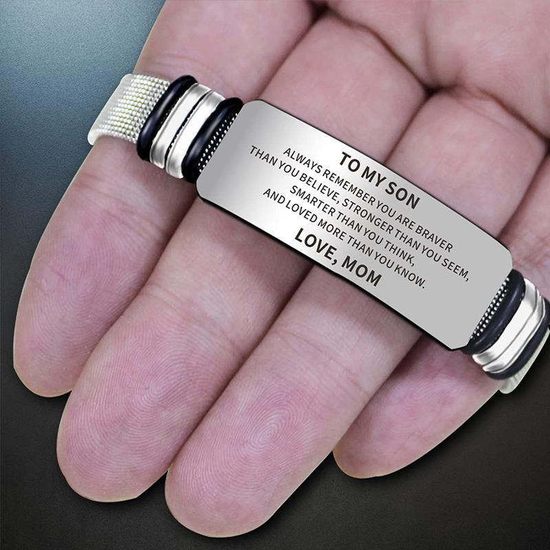 Браслет для сына, подарки от мамы, папы, персонализированный мужской браслет из нержавеющей стали с гравировкой