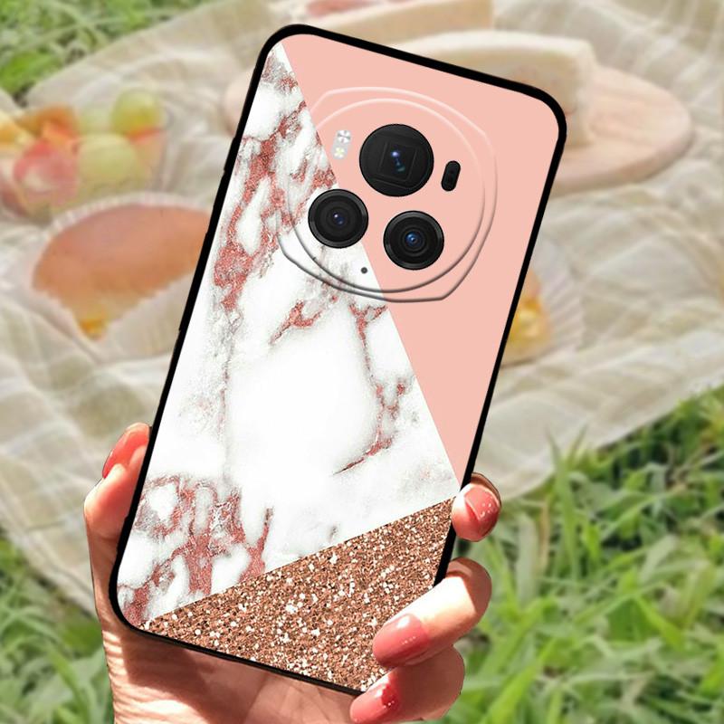 Чехол-бампер для Honor Magic6 Pro, силиконовый, мягкий, с рисунком под мрамор, черный, полный комплект защиты