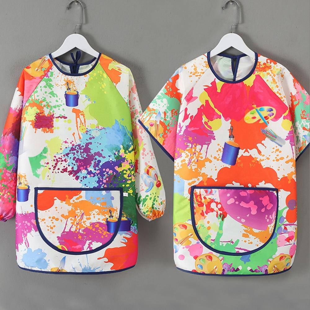 New Easy Clean Short-sleeved Painting Apron Waterproof Drawing Dressing Art Bibs Random Pattern Baking Bibs