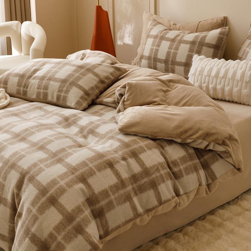High-Grade Gorgeous A Version 350G Dolly Cashmere B Version 230G Thermal Oxygen Fleece Four-Piece Set Thickened Milk Fleece Sheets