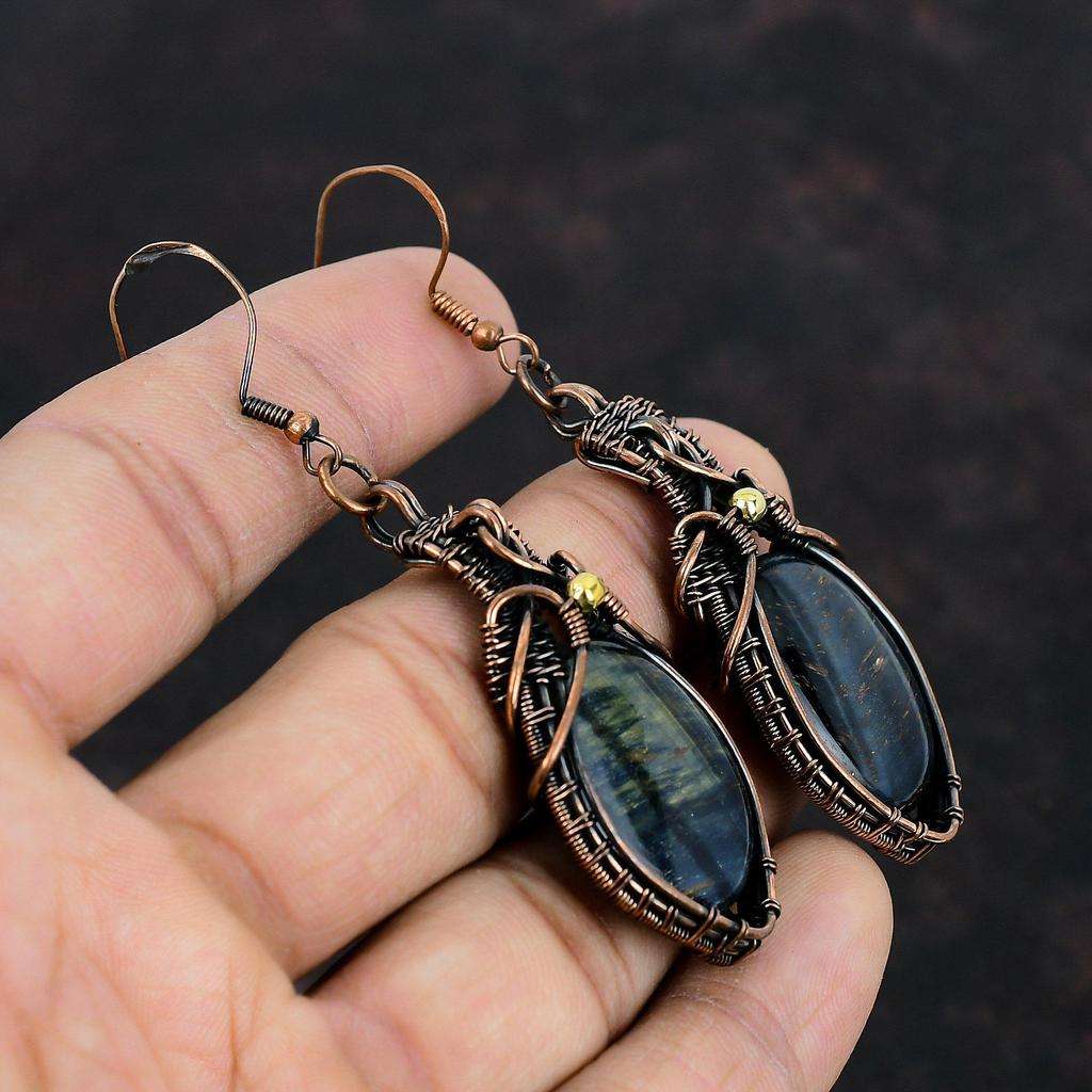 Серьги Питерсит Серьги в медной проволоке Медные украшения Серьги ручной работы Серьги из настоящего драгоценного камня Подарки на помолвку Ювелирные изделия в проволочной обмотке