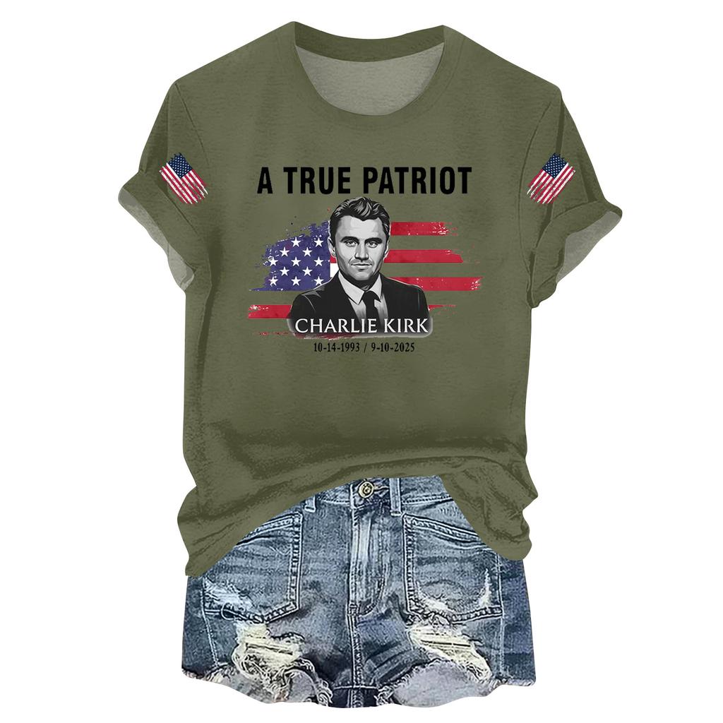 Women's Casual Printed T-shirt Round Neck Pullover Short Sleeve Top