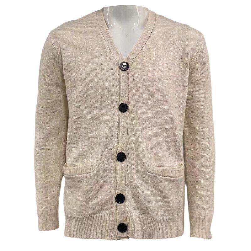 Men Solid V Neck Cardigan Knitted Jumper Long Sleeve Button Up Warm Sweater Tops