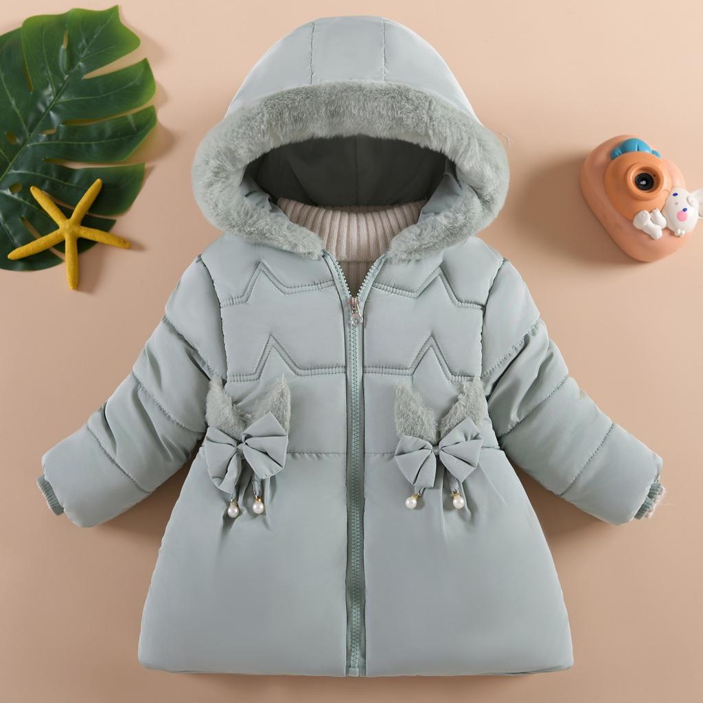 2-4 Years Autumn Winter Girls Jacket Fur Collar Keep Warm Flowers Little Princess Coat Hooded Zipper Baby Outerwear Kids Clothes