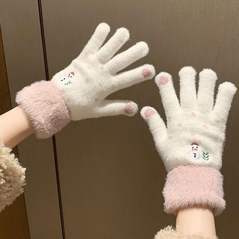 Touchscreen Plush Snowman Winter Gloves for Girls