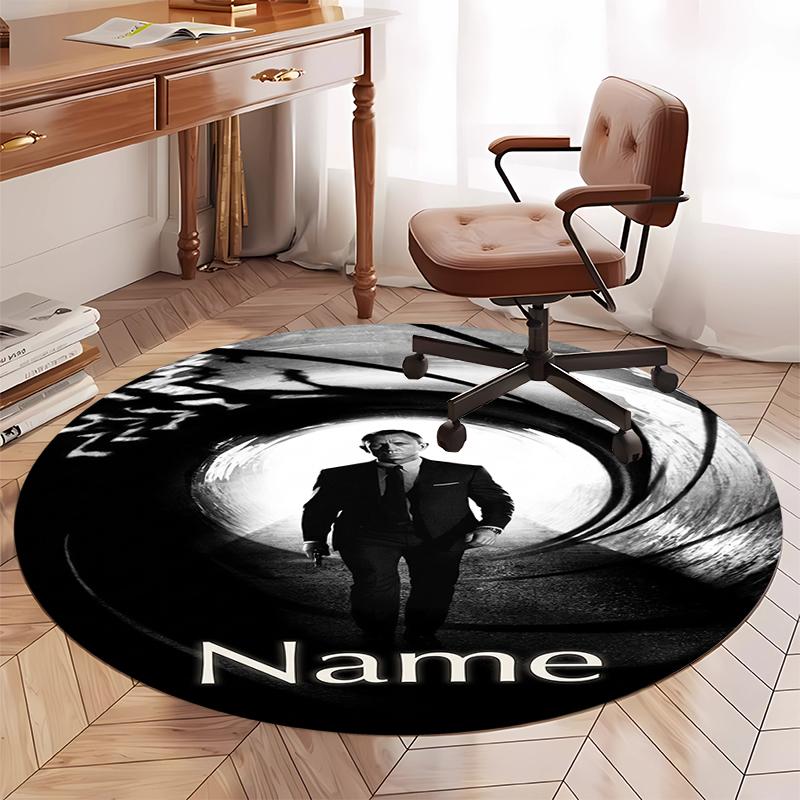 Custom Name 007 James Bond Printed Round Rug Carpet Chair Rug Area Rug Entryway Doormats,for Office Chair Living Room Bedroom Kitchen Room.