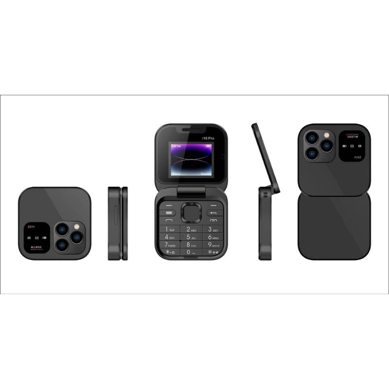 Мобильный телефон I16 Pro Две SIM-карты Двойной режим ожидания Несмартфон Телефон-раскладушка Bluetooth Складной маленький телефон