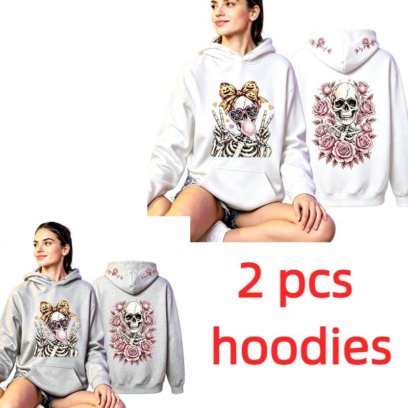 Fashion Vintage Women's Hoodie Skull Flower Printing Loose Fashion Pullover Autumn Clothing Casual Clothes Men Women Tops Sweatshirts