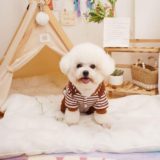 Yousheng Cat Dog Clothing Fake Two-Piece Design Four Legged with Traction Ring Striped Thickened Autumn Winter Dog Clothes