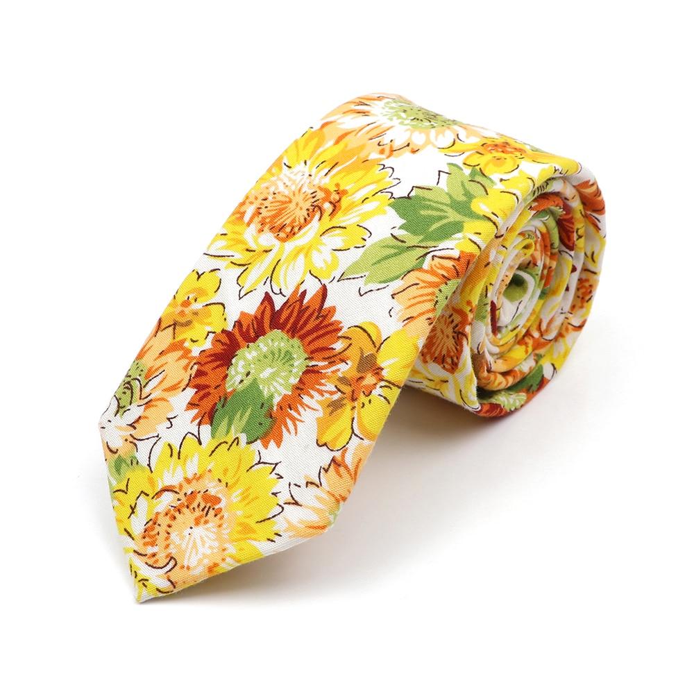 Новый стильный галстук с цветочным принтом 6 см, синий, зеленый, фиолетовый, узкий галстук из 100% хлопка для мужчин и женщин, костюмы для свадебной вечеринки, рубашка, аксессуар