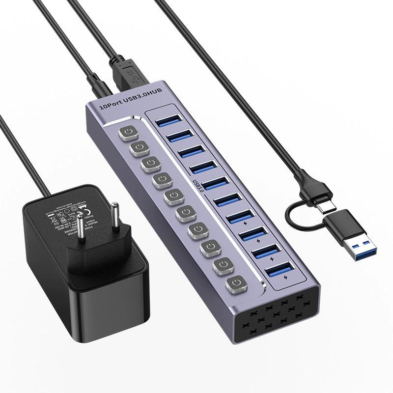 10-портовый USB 3.0 концентратор-расширитель для ноутбуков, телефонов и настольных компьютеров