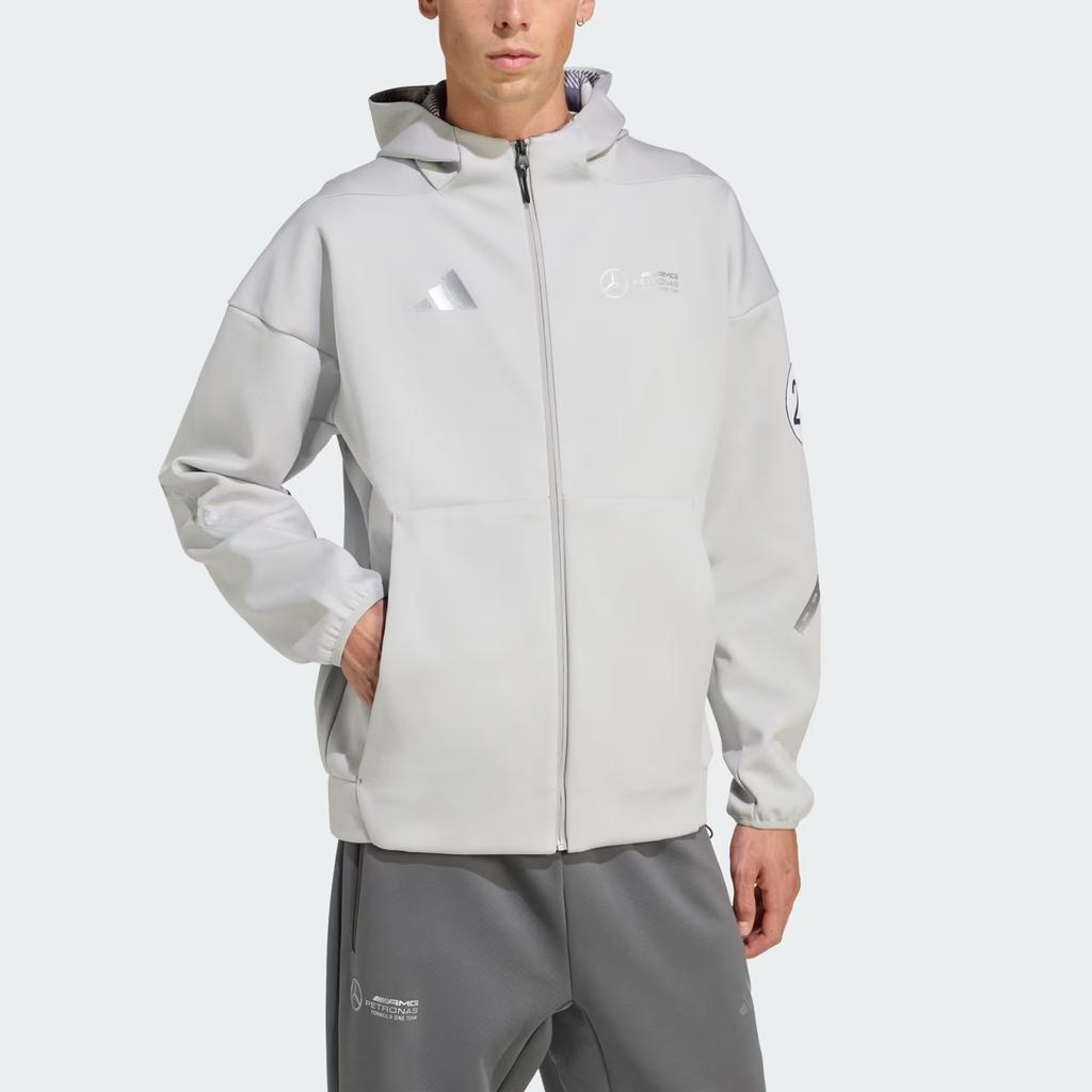 Adidas Mercedes - Amg Primeknit Удобная Модная Минималистичная Универсальная Однотонная Куртка Мужская Куртка Светло-серая JW3473