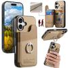 For iPhone 16 Case with Card Holder Kickstand Leather+TPU+PC Phone Cover