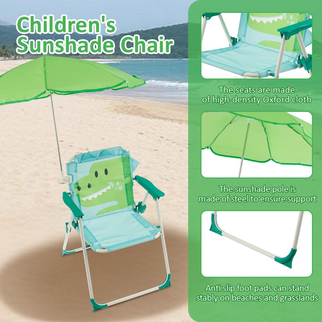 Kids Folding Beach Chair With Sun Umbrella Outdoor Lightweight Travel Picnic Child Camping Chair Wind Resistant Beach Lounger
